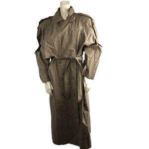 Vintage Anne Klein II Rainwear Taupe Cotton Double Breasted Trench Coat Size 10